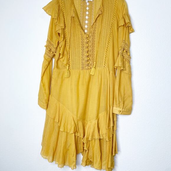 SEA new york mustard ruffle peasant dress size 8 - Picture 8 of 12